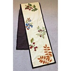 Williams Sonoma Table Runner Embroidered Floral Cotton Beige Brown India 16x90